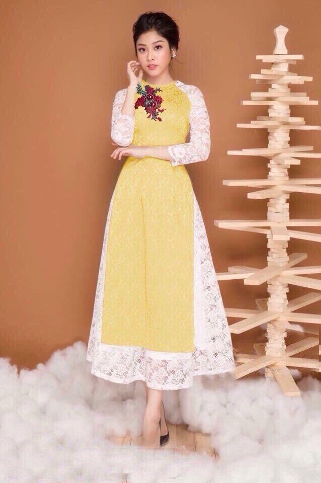 SET ÁO DÀI THÊU HOA HỒNG - AV359